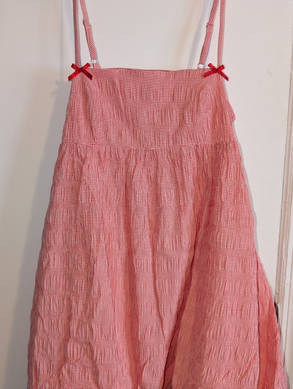 Wild Fable Smocked Cami Dress Ruffle Hem Red White Checkered Women's Medium NWT - Picture 4 of 6